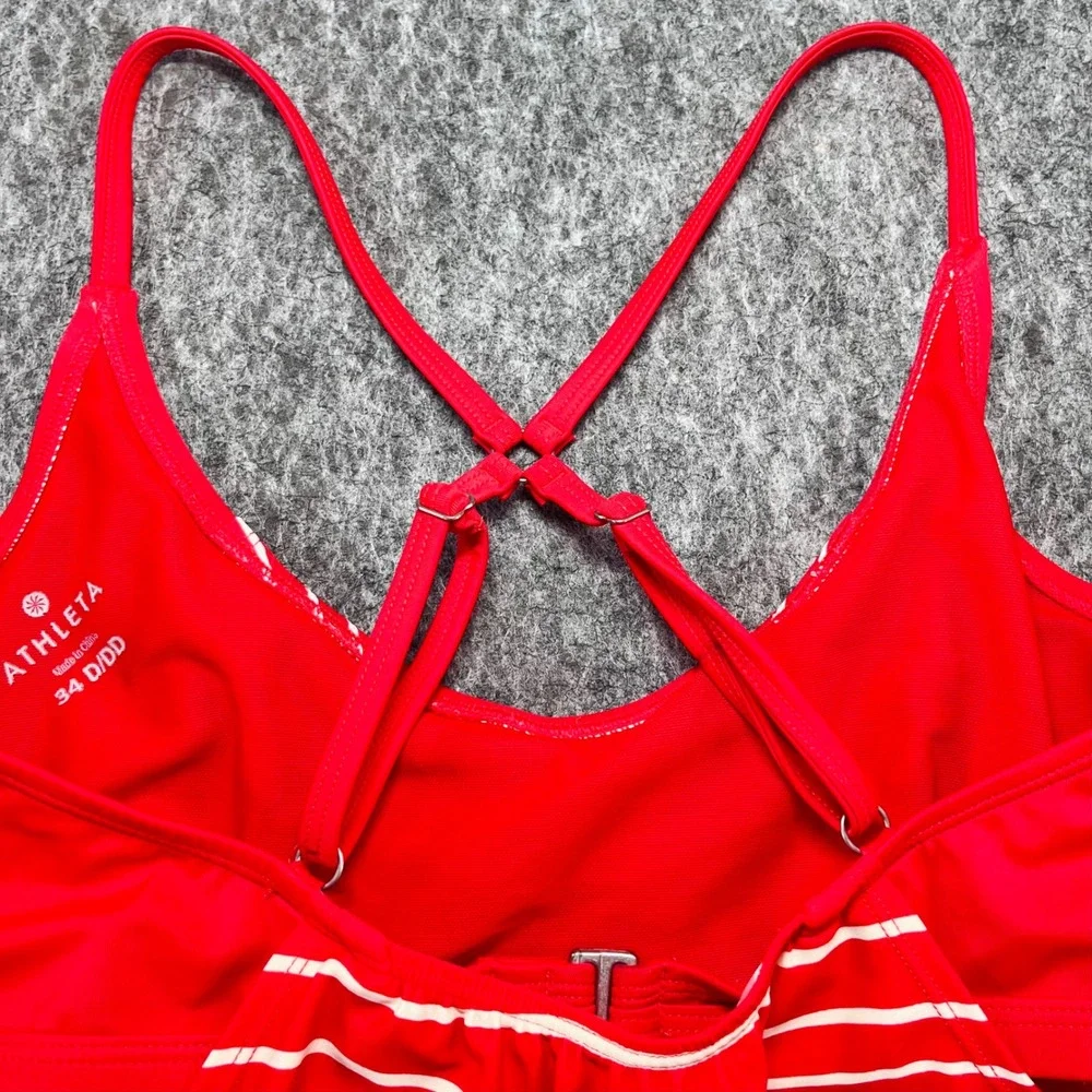 Athleta‎ Tankini Swim Top Womens 34 D/DD Red White Activewear Beach Bathing Suit